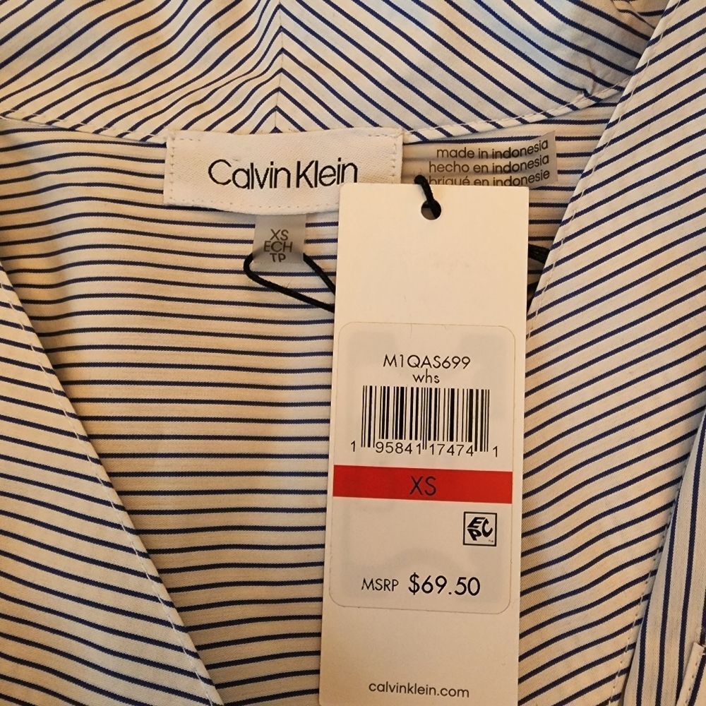NWT Calvin Klein Blue and White Striped Soze XS Top - Picture 4 of 4